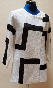 Abrigo abstracto tejido arrugado negro blanco empacable de viaje Berek para mujer L grande - Imagen 1 de 7