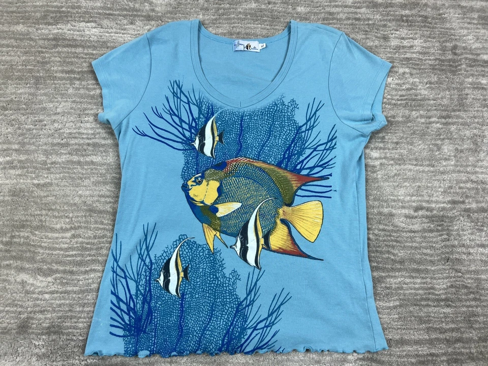 Vintage Guy Harvey Top Womens Extra Large Blue Shortsleeve Bluewater Made in USA - Image 1 of 4