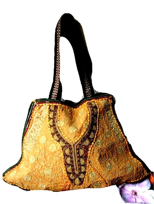 Beuteltasche Umhängetasche Tasche orange Mittel 56 x 38 cm Handarbeit - Indien - Bild 1 von 4