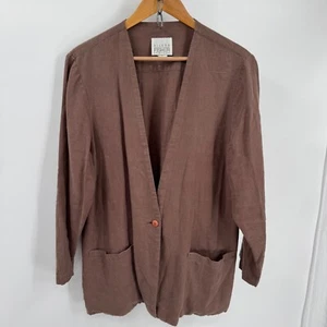 Eileen Fisher Blazer Women's M Brown Button Front Linen Boho Vintage Jacket - Picture 1 of 13