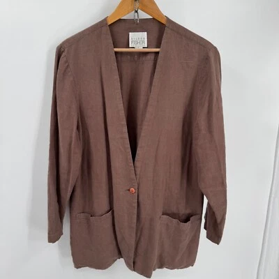 Blazer Eileen Fisher Para Mujer M Marrón Botón Frontal Lino Boho Chaqueta De Colección Foto 1 de 4
