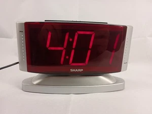 Digital Alarm Clock Sharp Model SPC033 Red Clock with Swivel Case Silver - Picture 1 of 9