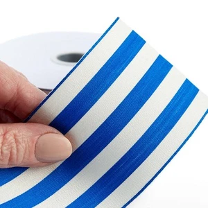 10 Yards of Polyester Blend 2-1/2" Blue and White Striped Ribbon - Picture 1 of 2