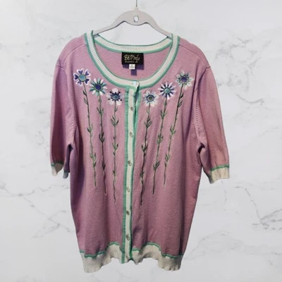 Cárdigan Suéter Bob Mackie Usable Art XL Bordado Manga Corta Foto 1 de 4