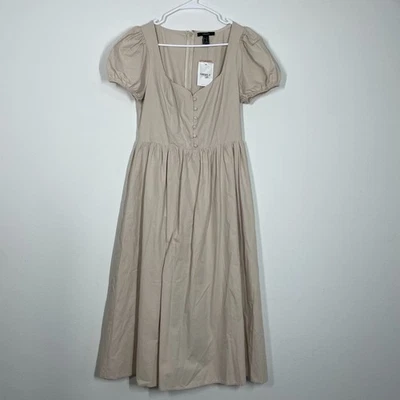 Vestido Forever 21 Mujer M Beige Midi Botón Clásico Lechera Coqueta Foto 1 de 4