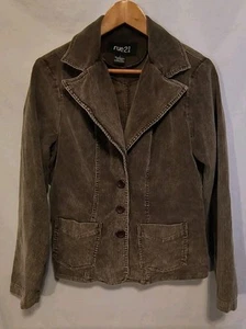 Vintage Rue 21 Junior Large Braun Cord Baumwolle Blazer Jacke Langarm - Bild 1 von 13