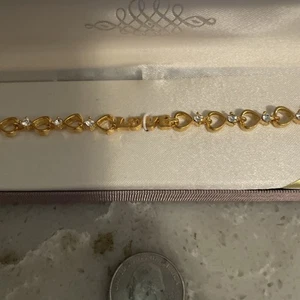 Pulsera Corazones Amor Cristal Austriaco Placa Oro De Colección Nos  - Imagen 1 de 4
