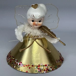 Vtg Holt Howard Angel Porcelain Head Tulle Chenille Figurine With Violin 4” - Picture 1 of 11