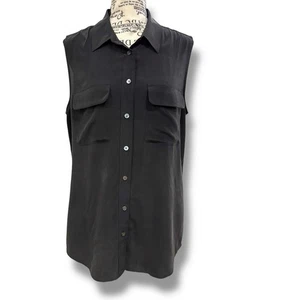 Equipment Femme taglia M blusa nera 100% seta senza maniche con bottoni design classico - Foto 1 di 5