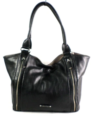 Calvin Klein Black Leather Reversible to Beige XLarge Shoulder Tote Bag Good - Image 1 of 4