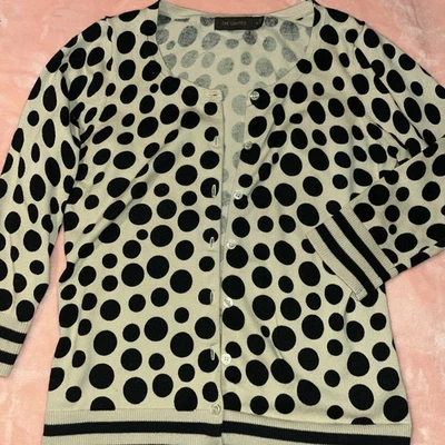 Cárdigan Suéter Limited Camel Tostado Beige Negro Lunares Manga 3/4 Talla Pequeña Foto 1 de 4