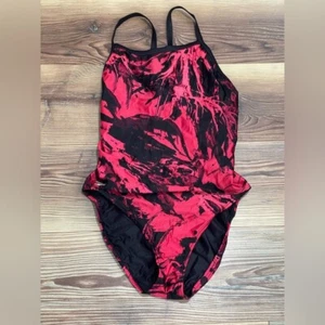 Speedo 14 Red and Black One Piece Swimsuit Cut Out Back 489 - Picture 1 of 6