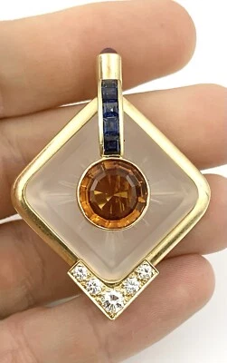 Broche rubí zafiro citrino diamante cristal roca tallado oro 14k LAGOS sin firmar Foto 1 de 4