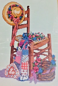 SUMMER DREAMS Counted Cross Stitch Kit WOOD CHAIR QUILT FLOWERS Bucilla VINTAGE - Picture 1 of 8