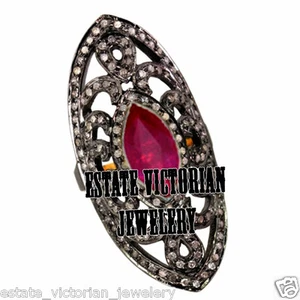 Vintage Style 3.65Ctw Rose Cut Diamond Ruby Studded Silver Gorgeous Ring Jewelry - Picture 1 of 1