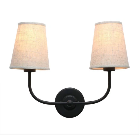 Permo Vintage Double Sconce Antique 2-Lights with Flared Funnel Linen Beige F Cover