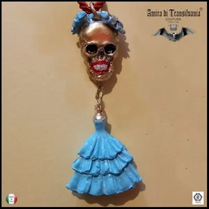 gioielli etnico tribali amuleti collane pendenti originale teschio calavera blu - Picture 1 of 12