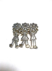 Vintage Silver &Gold Tone MJ Brooch Pin Children Flowers #198  - Picture 1 of 7