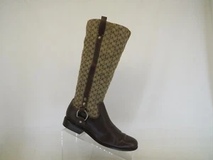 ANNE KLEIN Brown Leather Zip Logo Knee High Fashion Boots Size 7 M - Picture 1 of 11