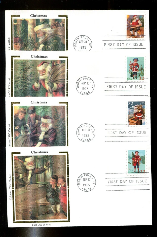 US FDC # 3004-3007 32c Santa & Children Colorano 4 FDC's  1995, 9p5075 - Image 1 of 1
