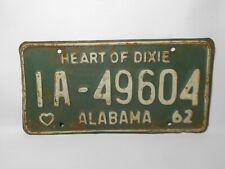 Vintage Antique 1962 Alabama State Metal License Plate Car Tag Green Original