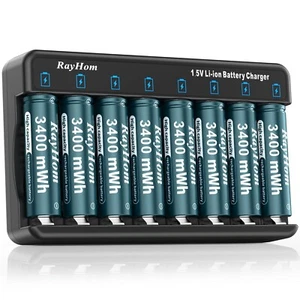 Rechargeable AA Lithium Batteries with Charger, 8Pack Li-ion Double a Batteri... - Picture 1 of 7