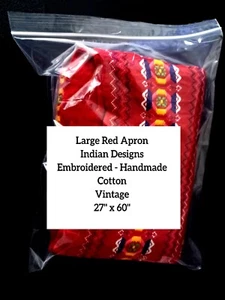 Large Red Apron - Handmade - Embroidered - Indian - Cotton - VTG - 27" x 60" - Picture 1 of 9