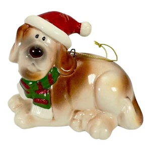 Dog Glass Christmas Ornament Hat and Scarf Hangs or Stands 2.5" Tall 3" Long - Picture 1 of 8