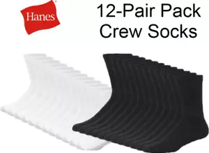Hanes Men's Crew Socks Pack of 12 Cushion Comfort Cotton Fresh IQ size 6-12 - Picture 1 of 7