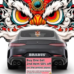 Set of 2 Chinese Lion Head Decal Auto Car SUV Truck Window Biker Vinyl Stickers - Picture 1 of 7