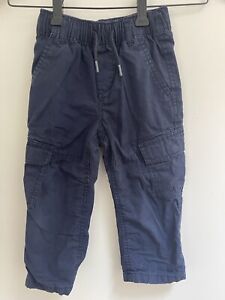 baby Gap Toddler Boys Solid Navy Cotton Blend Lined Adjustable Cargo Pants 2 Yrs