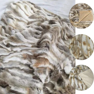 100% Real Fur Throw Luxury Rabbit Fur Blanket Warm Soft Bedspread King 80inx76in - Picture 1 of 11