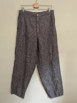 FLAX by Jeanne Engelhart Pants M Linen Heavyweight Stripe Blue Green - Image 1 of 4