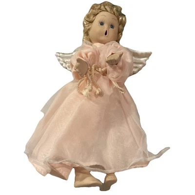 MUÑECA DE PORCELANA VINTAGE SUN POINT 10" ROSA ANGEL CAROLER COLGANTE NAVIDAD Foto 1 de 4