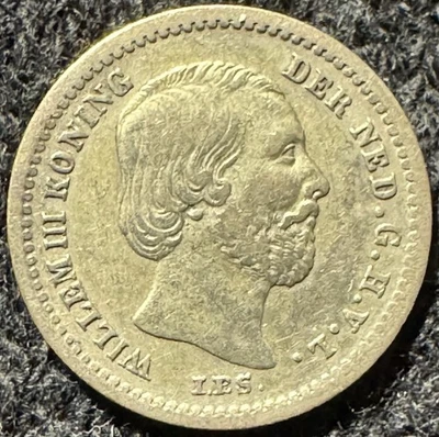 1850 Netherlands 5 Cents Silver Dot After Date Sword King William III - Image 1 of 2