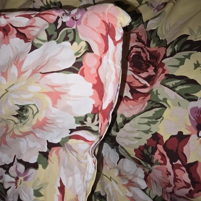RALPH LAUREN BROOKE YELLOW FLORAL CABBAGE ROSES TWIN COMFORTER REVERSIBLE  - Image 1 of 4