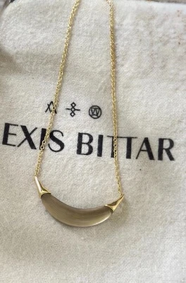 100% Authentic Alexis Bittar Warm Gray Lucite Gold Capped Crescent Necklace - Image 1 of 4