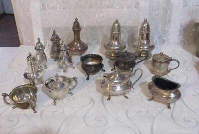 Job Lot Of Vintage Silver Plated Cruets Salt Pepper Mustard Pots. 14 Items. - Image 1 of 4