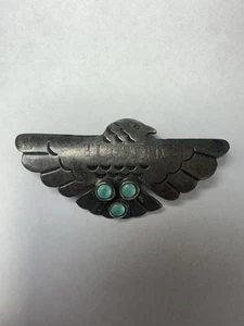 Vintage 925 Sterling Silver & Turquoise Tuscon Thunderbird Pin Fred Harvey Era - Picture 1 of 7
