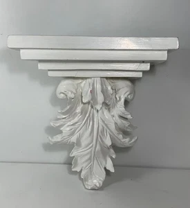Corbel Fancy Distressed Carved Leaf Deco Wood Wall Shelf 9 in. - Picture 1 of 10
