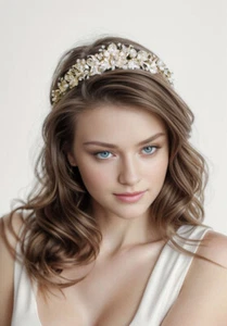 Gold Bridal Tiara Wedding Tiara Gold Leaf Crown Wedding Headpiece Bridal Crown - Picture 1 of 12
