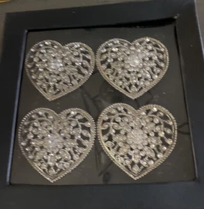 NICOLE MILLER Anelli Tovagliolo Vintage Look Strass Bling SAN VALENTINO "CUORE" - Foto 1 di 3