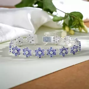 Natural Tanzanite Floral Bracelet in Sterling Silver, Tanzanite Bracelet For her - Picture 1 of 5