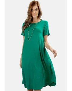 Keeping It Informal Mangas Cortas Vestido Midi con Bolsillos en Verde Kelly - Imagen 1 de 1