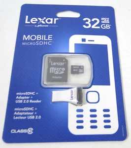Lexar 32GB Mobile Micro SDHC Memory Card Brand New Plus 2 adapters Free Shipping - Picture 1 of 2