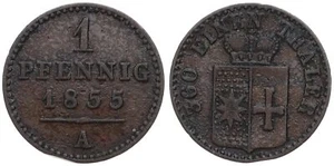 Old German States - Waldeck-Pyrmont 1 Pfennig 1855 A - Copper,1.48g Ø 17mm M#169 - Picture 1 of 1