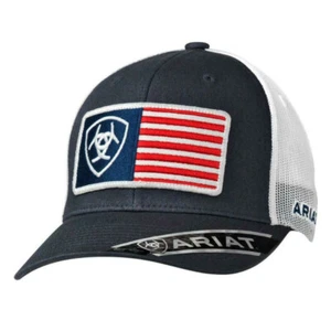 Ariat Mens Hat Baseball Cap Mesh Snap USA Flag Patch Navy Blue 1517603 - Picture 1 of 4