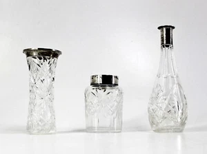 Set Kristall Vase Gefäß Karaffe 800 Silber Gravur L.T.V. Damen Einzel 1925 - Bild 1 von 19