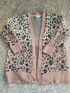 LADIES LONG SLEEVE SEMI FUZZY CARDIGAN LEOPARD PRINT SIZE XL 16 - 18 TRIM &TRU - Picture 1 of 2