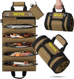 Gift for Men,Premium Tool Roll up Bag - Heavy Duty Small Brown - Picture 1 of 7